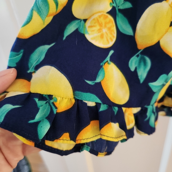 Blue Rain Lemon Print Jumpsuit - Navy and Yellow Sz S - Picture 2 of 5